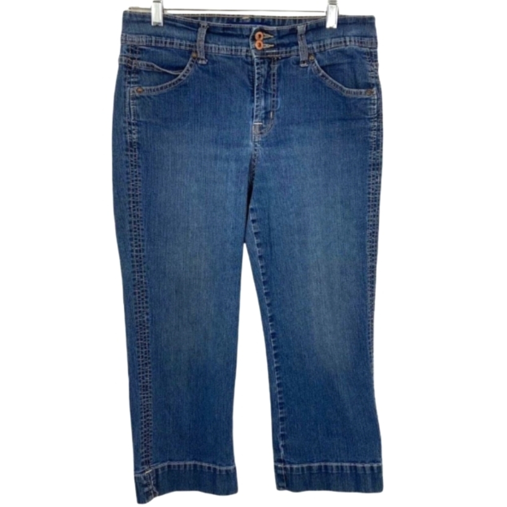 Bandolinablu Women's Cuffed Denim Capris Medium Wash Stretch Size 8